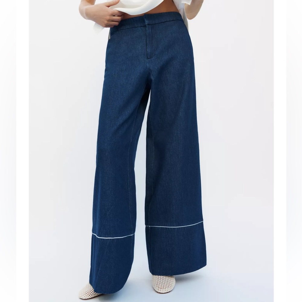 Zara Wide-Leg Piping Jeans Size XL